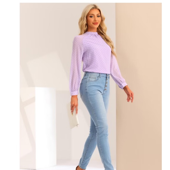 Allegra K Tops - Allegra K Women Chiffon Work Formal Casual Tie Back Long Sleeve Polka Dot Blouse